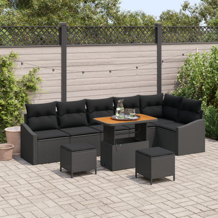 Juego de sofá de jardín de 9 piezas con cojines poliratán negro acacia by , Outdoor sofas - Ref: Foro24-3364624, Price: 596,2...