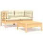 Gartenmöbel 3-teilig aus massivem Kiefernholz mit cremefarbenen Kissen von vidaXL, Modulare Sofas für den Außenbereich - Ref:...