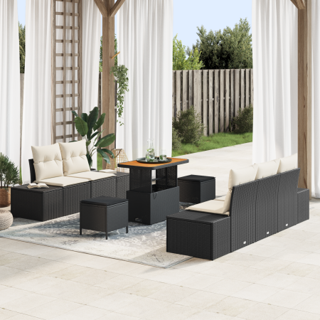 Juego de sofá de jardín de 8 piezas con cojines de poliratán negro acacia by , Outdoor sofas - Ref: Foro24-3364680, Price: 63...