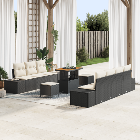 Juego de sofá de jardín de 10 piezas con cojines negro poliratán acacia von , Outdoor-Sofas - Ref: Foro24-3364700, Preis: 730...