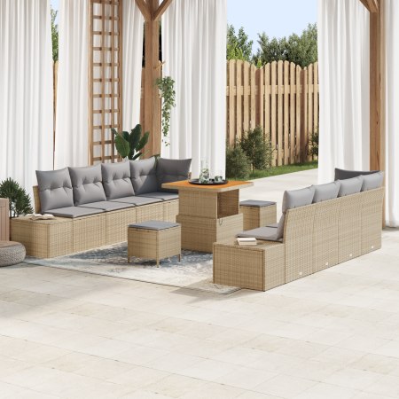 Juego de Sofás de Jardín de 11 Piezas con Cojines Beige Poliratán Acacia | Foro24.es | Tu tienda online para hogar, jardín y más Foro24.es