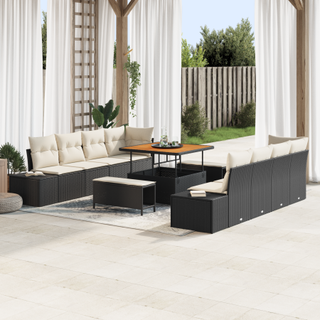 Juego de Sofás de Jardín de 11 Piezas con Cojines Negro Ratán Sintético Acacia von , Outdoor-Sofas - Ref: Foro24-3364715, Pre...