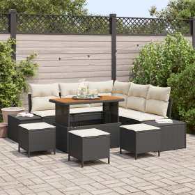Juego de sofá de 9 piezas de jardín con cojines negro polirratán acacia by , Outdoor sofas - Ref: Foro24-3364740, Price: 612,...