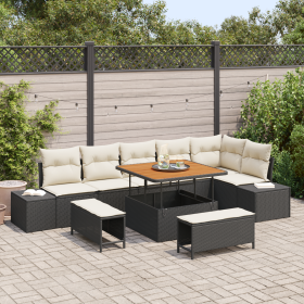 Conjunto de Sofás de Jardín de 9 Piezas con Cojines Poliratán Negro Acacia de , Sofás de exterior - Ref: Foro24-3364745, Prec...