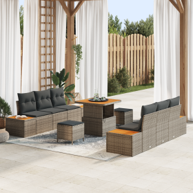 Juego de Sofá de Jardín de 9 Piezas con Cojines de Ratán Poligonal Gris y Acacia by , Outdoor sofas - Ref: Foro24-3364818, Pr...