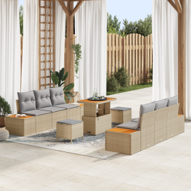 Conjunto de Sofá de Jardín de 9 Piezas con Cojines Beige de Ratán Sintético y Acacia by , Outdoor sofas - Ref: Foro24-3364822...