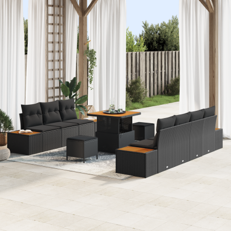 Set de Sofá de Jardín de 10 Piezas con Cojines Negros de Poliratán by , Outdoor sofas - Ref: Foro24-3364824, Price: 757,31 €,...