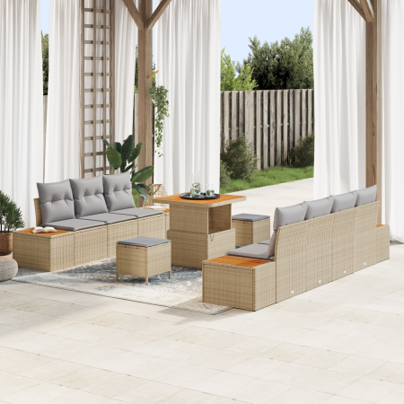 Juego de Sofás de Jardín de 10 Piezas con Cojines Beige Ratán Poliéster Acacia by , Outdoor sofas - Ref: Foro24-3364827, Pric...