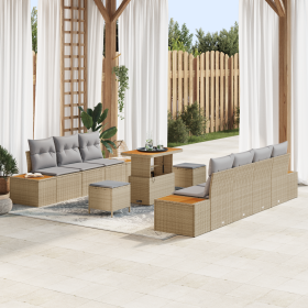 Juego de Sofá de Jardín de 10 Piezas con Cojines Beige Poliratán Acacia by , Outdoor sofas - Ref: Foro24-3364832, Price: 779,...