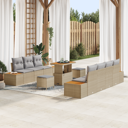 Juego de Sofá de Jardín de 10 Piezas con Cojines Beige Poliratán Acacia von , Outdoor-Sofas - Ref: Foro24-3364832, Preis: 779...