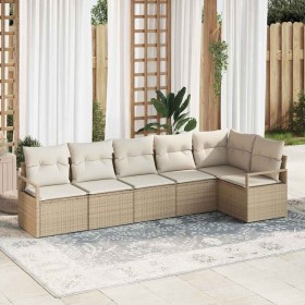 Conjunto de sofá de jardín 6 pcs Beige Poliratán