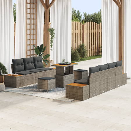 Juego de Sofá de Jardín de 10 Piezas con Cojines Gris Poliratán Acacia von , Outdoor-Sofas - Ref: Foro24-3364833, Preis: 774,...