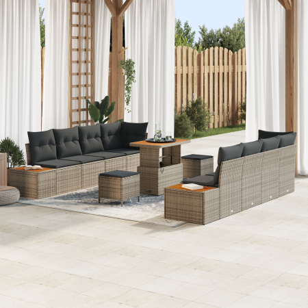 Juego de Sofá de Jardín de 11 Piezas con Cojines de Poliratán Gris Acacia von , Outdoor-Sofas - Ref: Foro24-3364843, Preis: 7...