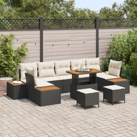 Juego de Sofás de Jardín de 10 Piezas con Cojines Negro Poliratán Acacia by , Outdoor sofas - Ref: Foro24-3364850, Price: 750...