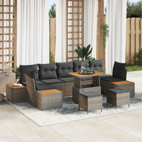 Juego de Sofá de Jardín de 10 Piezas con Cojines Ratán Sintético Gris Acacia von , Outdoor-Sofas - Ref: Foro24-3364853, Preis...