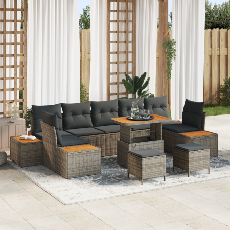 Juego de Sofá de Jardín de 10 Piezas con Cojines Ratán Sintético Gris Acacia von , Outdoor-Sofas - Ref: Foro24-3364853, Preis...