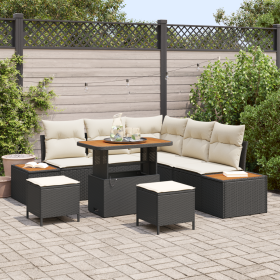Conjunto de Sofás de Jardín de 8 Piezas con Cojines Ratán Poliratán Negro Acacia by , Outdoor sofas - Ref: Foro24-3364865, Pr...