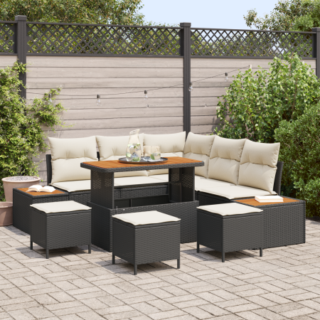 Juego de Sofás de Jardín de 9 Piezas con Cojines Ratan Negro Acacia von , Outdoor-Sofas - Ref: Foro24-3364870, Preis: 624,74 ...