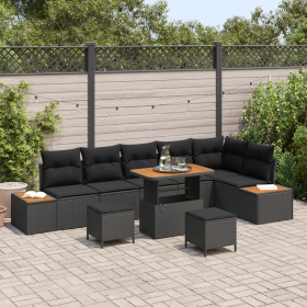 Juego de Sofás de Jardín de 9 Piezas con Cojines Negro Ratán de Polietileno Acacia by , Outdoor sofas - Ref: Foro24-3364884, ...