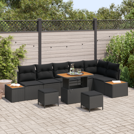 Juego de Sofás de Jardín de 9 Piezas con Cojines Negro Ratán de Polietileno Acacia by , Outdoor sofas - Ref: Foro24-3364884, ...