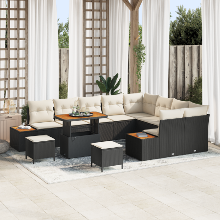Juego de Sofá de Jardín de 12 Piezas con Cojines Negro Ratán Poli Acacia by , Outdoor sofas - Ref: Foro24-3364905, Price: 838...