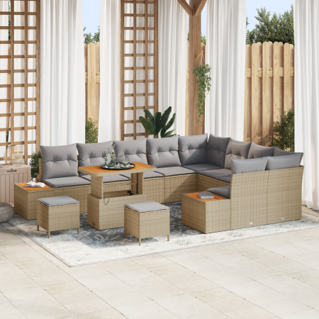 Juego de Sofá de Jardín de 12 Piezas con Cojines Beige Ratán Poliéster Acacia | Foro24.es | Tu tienda online para hogar, jardín y más Foro24.es