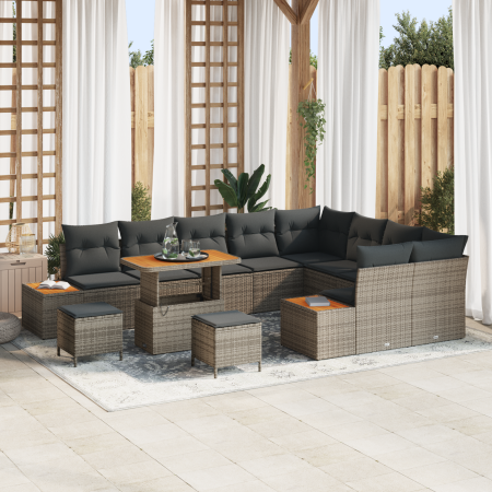 Juego de Sofá de Jardín de 12 Piezas con Cojines Gris Ratán Poli Acacia von , Outdoor-Sofas - Ref: Foro24-3364908, Preis: 856...