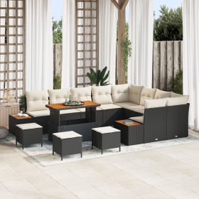Conjunto de Sofás de Jardín de 13 Piezas con Cojines Negro Poliratán Acacia by , Outdoor sofas - Ref: Foro24-3364910, Price: ...
