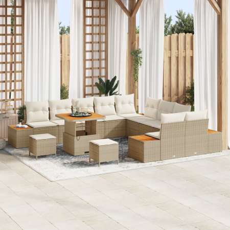 Conjunto de Sofá de Jardín de 13 Piezas con Cojines Beige Poliratán Acacia by , Outdoor sofas - Ref: Foro24-3364921, Price: 1...