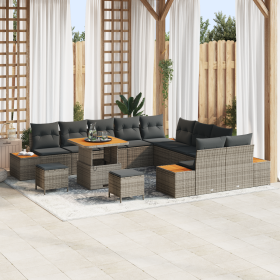 Juego de Sofá de Jardín de 13 Piezas con Cojines Gris Poliratán Acacia by , Outdoor sofas - Ref: Foro24-3364923, Price: 969,7...