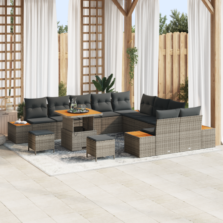 Juego de Sofá de Jardín de 13 Piezas con Cojines Gris Poliratán Acacia von , Outdoor-Sofas - Ref: Foro24-3364923, Preis: 969,...