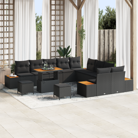 Conjunto de Sofás para Jardín de 13 Piezas con Cojines Negro Poliratán Acacia by , Outdoor sofas - Ref: Foro24-3364924, Price...