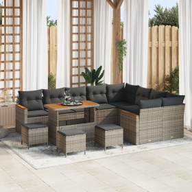 Juego de Sofá de Jardín de 13 Piezas con Cojines Gris Ratán Poliéster Acacia by , Outdoor sofas - Ref: Foro24-3365043, Price:...