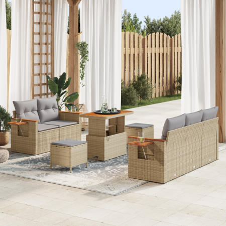 Juego de Sofás de Jardín de 8 Piezas con Cojines Beige Poliratán Acacia von , Outdoor-Sofas - Ref: Foro24-3365072, Preis: 587...