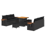 Set de Sofá de Jardín de 9 Piezas con Cojines Poliratán Negro Acacia de , Sofás de exterior - Ref: Foro24-3365074, Precio: 70...