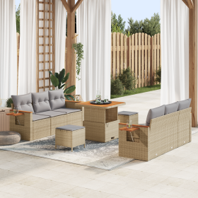 Conjunto de Sofás de Jardín de 9 Piezas con Cojines Ratán Sintético Beige Acacia von , Outdoor-Sofas - Ref: Foro24-3365077, P...