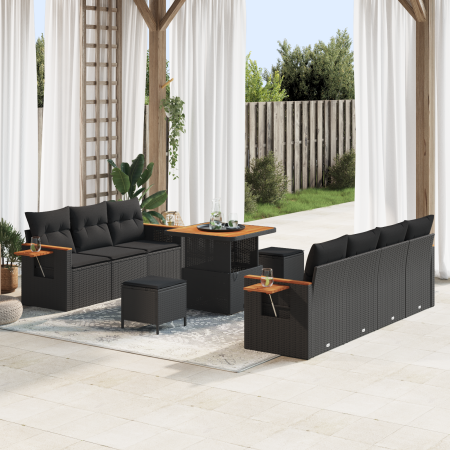 Juego de Sofás de Jardín de 10 Piezas con Cojines de Ratán Poliéster Negro by , Outdoor sofas - Ref: Foro24-3365084, Price: 7...