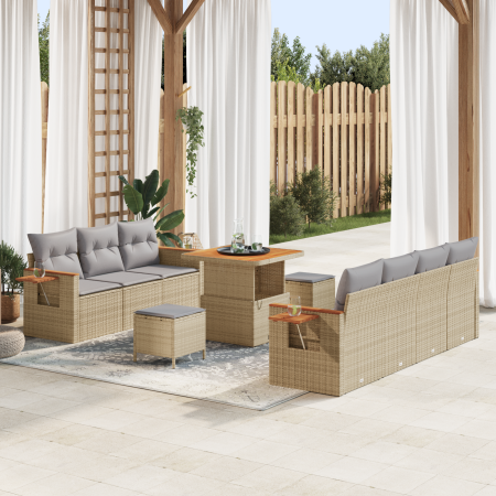 Juego de Sofá de Jardín de 10 Piezas con Cojines Beige Ratán Poli Acacia by , Outdoor sofas - Ref: Foro24-3365087, Price: 695...