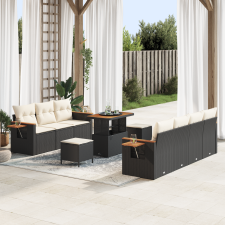 Juego de sofá de jardín de 10 piezas con cojines Poliratán negro Acacia von , Outdoor-Sofas - Ref: Foro24-3365090, Preis: 641...