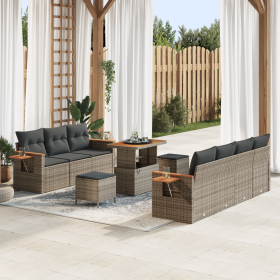 Juego de Sofá de Jardín de 10 Piezas con Cojines Poliratán Gris Acacia von , Outdoor-Sofas - Ref: Foro24-3365093, Preis: 657,...