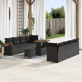 Juego de Sofá de Jardín de 11 Piezas con Cojines de Poliratán Negro y Acacia by , Outdoor sofas - Ref: Foro24-3365099, Price:...