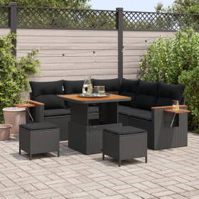 Juego de Sofá de Jardín de 8 Piezas con Cojines Poliratán Negro Acacia von , Outdoor-Sofas - Ref: Foro24-3365119, Preis: 594,...