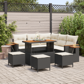 Juego de Sofá de Jardín 9 Piezas con Cojines de Rattan Poliéster Negro y Acacia by , Outdoor sofas - Ref: Foro24-3365130, Pri...