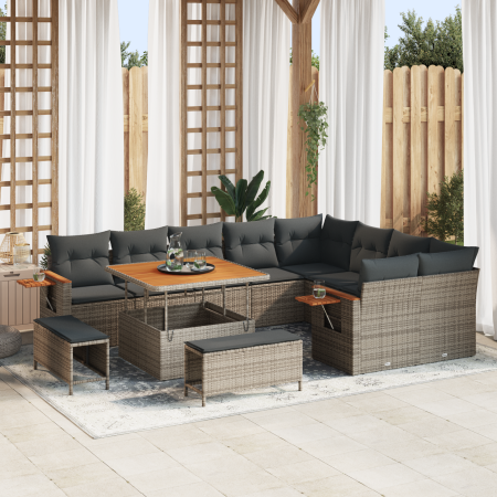 Juego de Sofá de Jardín de 12 Piezas con Cojines Gris Rattan de Polietileno Acacia von , Outdoor-Sofas - Ref: Foro24-3365158,...