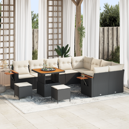 Juego de Sofás de Jardín de 12 Piezas con Cojines Ratán Polímero Negro Acacia von , Outdoor-Sofas - Ref: Foro24-3365160, Prei...