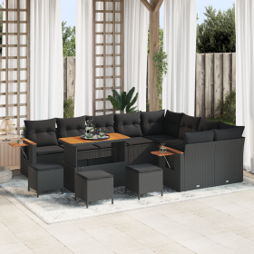 Juego de Sofá de Jardín de 13 Piezas con Cojines Negro Poliratán Acacia by , Outdoor sofas - Ref: Foro24-3365169, Price: 917,...