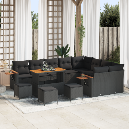 Juego de Sofá de Jardín de 13 Piezas con Cojines Negro Poliratán Acacia by , Outdoor sofas - Ref: Foro24-3365169, Price: 917,...
