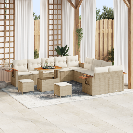Juego de Sofás de Jardín de 13 Piezas con Cojines Beige Polirratán Acacia by , Outdoor sofas - Ref: Foro24-3365186, Price: 91...