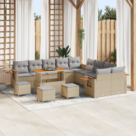 Juego de Sofá de Jardín de 14 Piezas con Cojines Beige Poliratán Acacia by , Outdoor sofas - Ref: Foro24-3365192, Price: 938,...