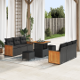 Juego de Sofás de Jardín de 9 Piezas con Cojines Ratán Poliéster Negro Acacia by , Outdoor sofas - Ref: Foro24-3365204, Price...